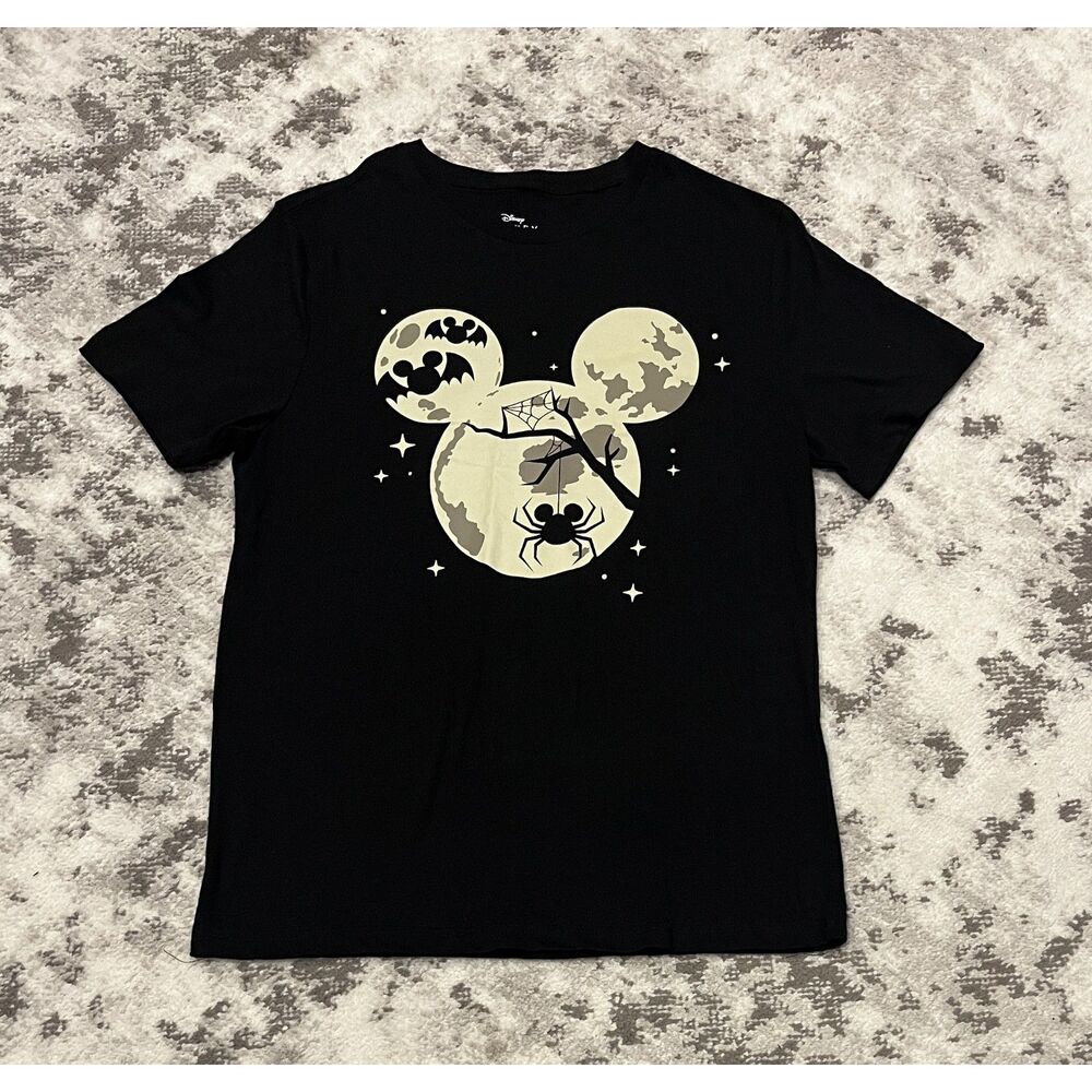 Disney Adult Mickey Mouse Halloween Moon T-Shirt BLACK Sz 38"-40"